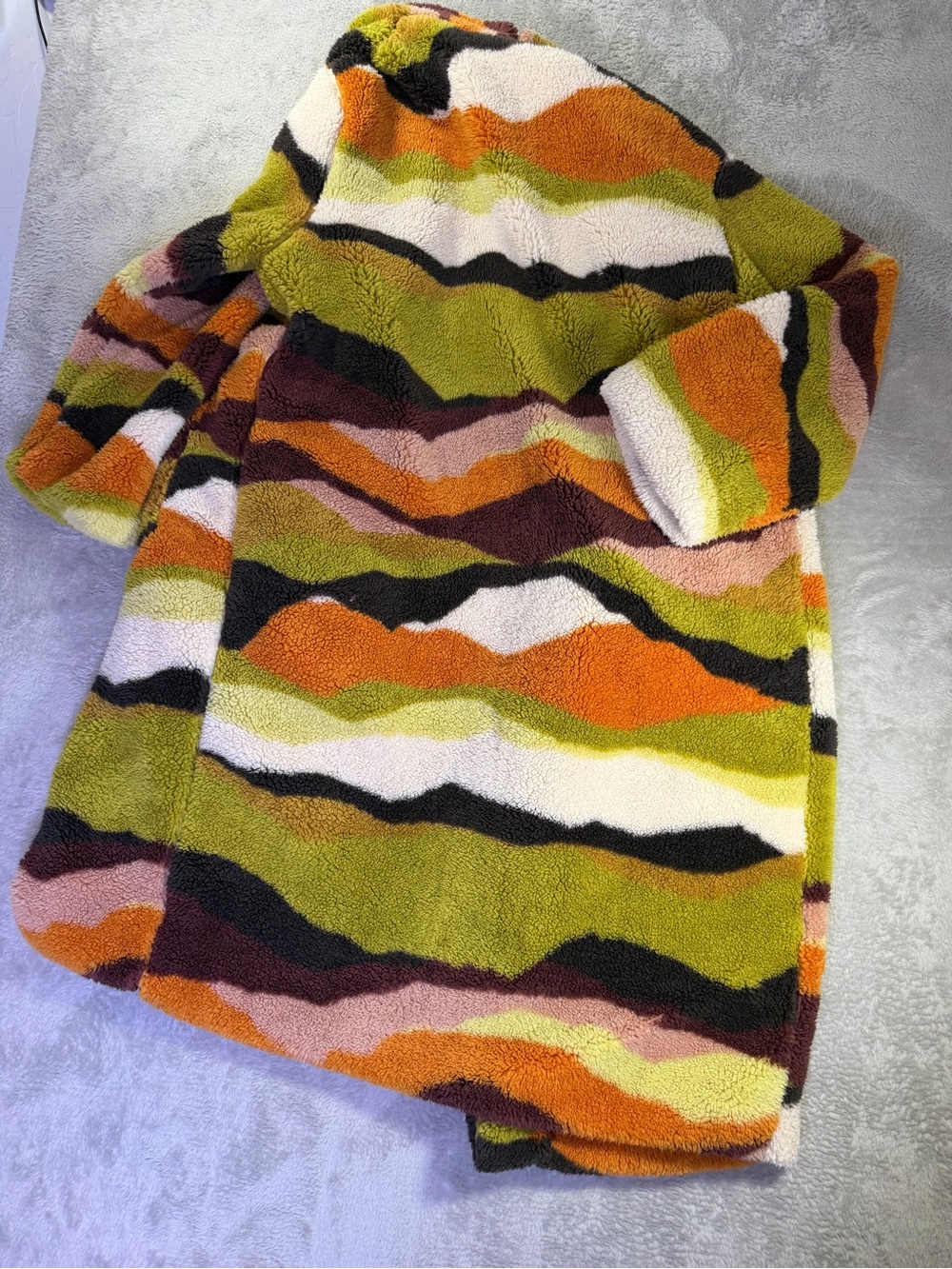 Urban Outfitters Just Chillin Multi-Color Striped Long Sherpa Coat XS/S - Picture 4 of 4